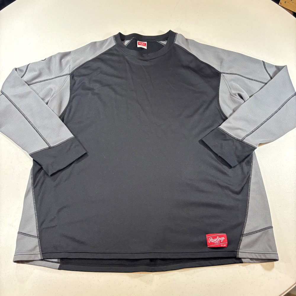 Rawlings Mens 3XL Black Grey Long Sleeve Athletic Training Shirt UDFP4
